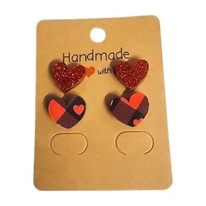 Midnight Love Sparkle Heart Acrylic Stud Earrings - 2 Pair